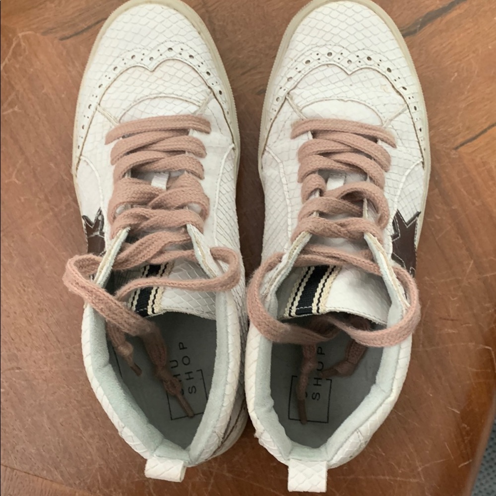 Women's Shu Shop White and Pink Sneakers- mid top